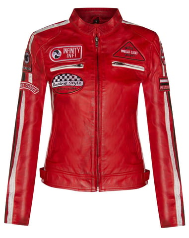Chaqueta de cuero para mujer con insignias de carreras de motociclista - Agadir