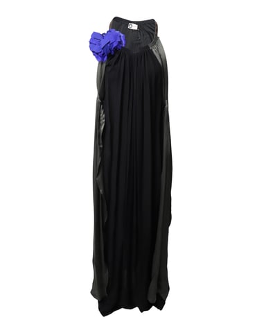 Lanvin Flower Applique Evening Dress in Black Silk
