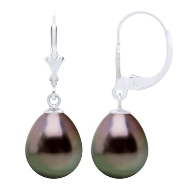 Earrings in White Gold and Real Cultured Tahiti Pearls Pear 10-11 mm