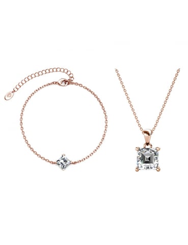 Conjunto Calle Cuadrado Simple - Oro Rosa y Cristal