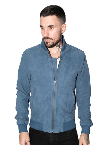 Chaqueta bomber universitaria de cuero de ante de cabra retro para hombre - Atenas