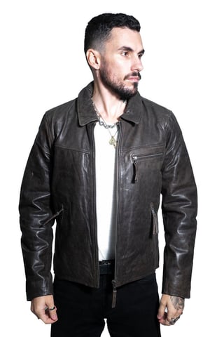 Chaqueta de cuero de vaca Harrington para hombre, color Lima