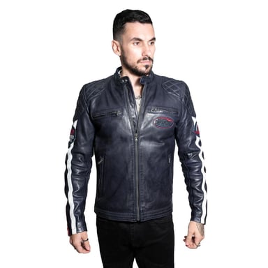 Chaqueta clásica de cuero de carreras a rayas para hombre - Barcelona