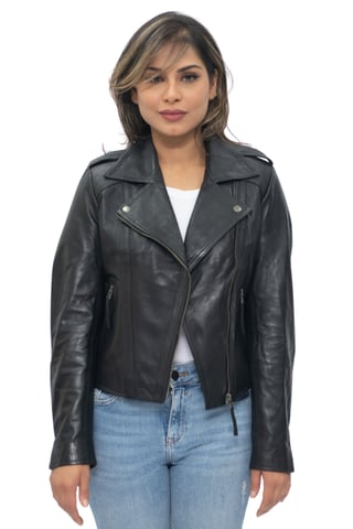 Chaqueta de motociclista de cuero negra para mujer - Tamale