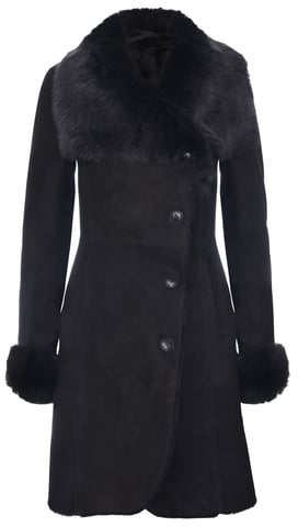 Abrigo de piel de merino de ante para mujer con cuello toscano - Hanoi