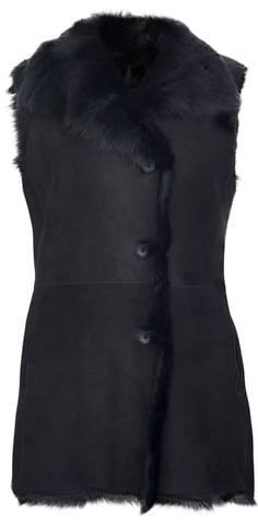 Chaleco abotonado de piel de oveja Toscana negra para mujer - Manama