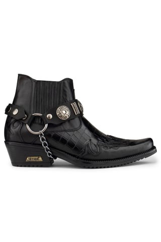 Botas góticas Winklepicker Western de cuero negro para hombre