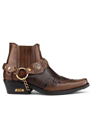 Botas de motociclista Winklepicker de cuero marrón de dos tonos para hombre
