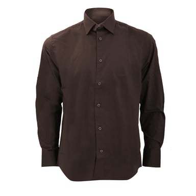 Russell Collection Mens Long Sleeve Easy Care Fitted Shirt (Chocolate)