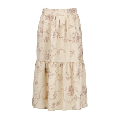 Falda midi floral bordada en crudo