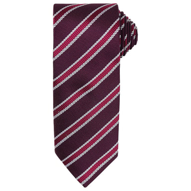 Premier Mens Stripe Waffle Tie (Burgundy/Aubergine)