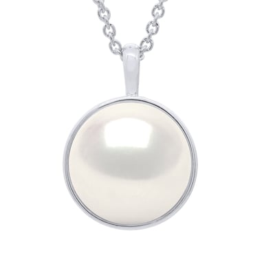 Necklace with Beaded Pendant Yellow Gold Surroundings Sleek - Real Cultured Freshwater Pearl Button 10-11 mm