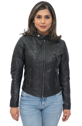 Chaqueta de motociclista de cuero de corte ajustado e informal para mujer - Tulsa