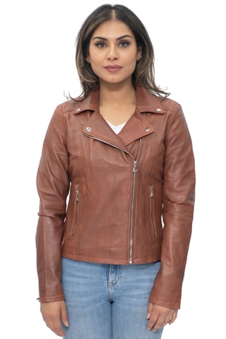 Chaqueta de motociclista de cuero color canela para mujer - Sacramento