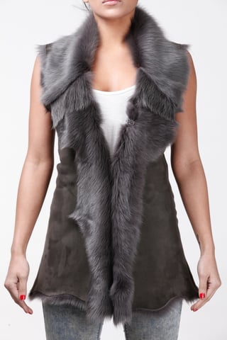 Chaleco largo de piel de oveja Toscana para mujer - Sorocaba