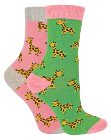 Miss Sparrow - Pack de 2 Calcetines de Bambú con Dibujos de Animales para Niñas - Jirafas