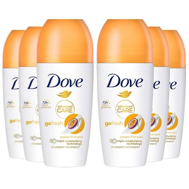Dove Roll On Go Fresh Passion Fruit 72H Lasting Women's Antiperspirant 50ml, 6pk