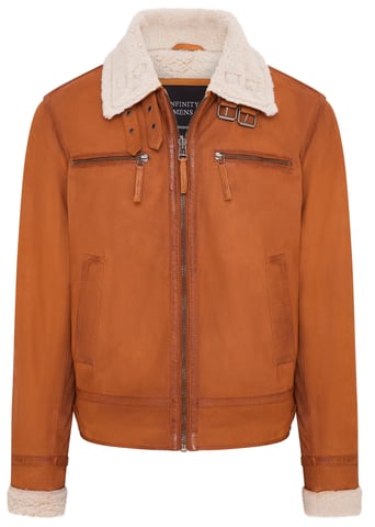 Chaqueta de aviador bomber de ante de oveja real color canela para hombre - Sandnes