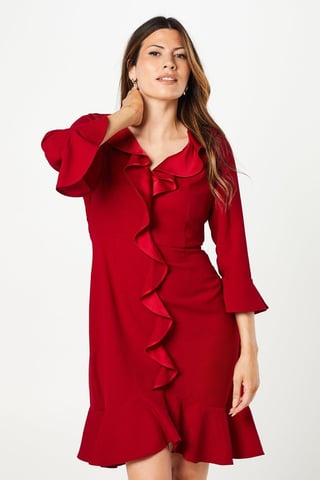Occasion Satin Ruffle Shift Dress