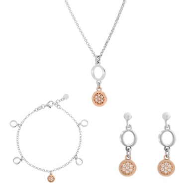 Orphelia 'Maite' Women's 925 Sterling Silver Set: Chain + Bracelet + Earrings - Silver/Rose SET-7376