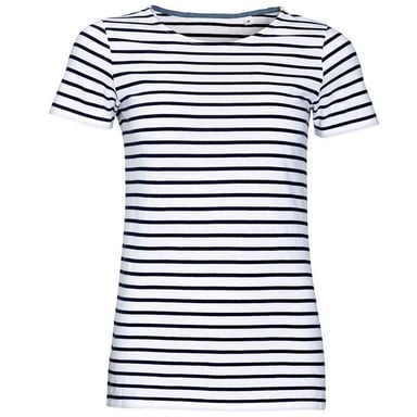 SOLS Womens/Ladies Miles Striped Round Neck T-Shirt (White/Navy)