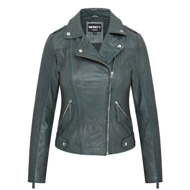 Chaqueta de cuero de motociclista verde para mujer - Denver