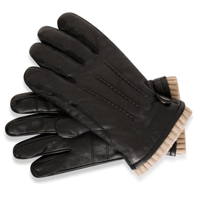 Barneys Originals Black Goat Leather Glove with Cream Knit Cuff