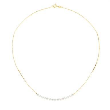 Necklace Curb Chain Pearls - 15 Real Cultured Freshwater Pearls Round 3-4 mm