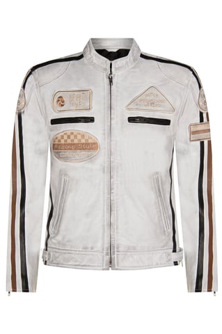 Chaqueta de cuero para motorista de carreras para hombre - Portland