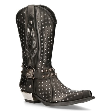 Botas vaqueras con tachuelas de cuero negro de New Rock M-7928-S1
