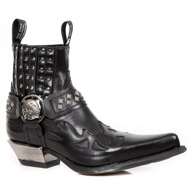 Botas de motociclista estilo western de cuero negro con tachuelas New Rock 7950-S1
