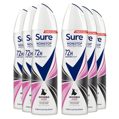 Sure Women Anti-Perspirant 72H Nonstop Protection Deo Invisible Pure 150ml, 6pk