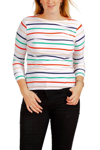 Striped cotton rich slash neck tops