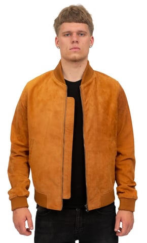Chaqueta bomber universitaria de cuero de ante de cabra retro para hombre - Atenas