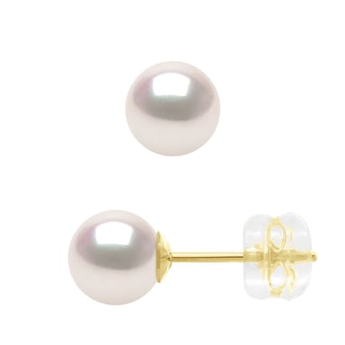Earrings in Yellow Gold 750 and Real Cultured Pearls Akoya Japanese Certified Round 6-7 mm