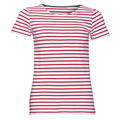 SOLS Womens/Ladies Miles Striped Short Sleeve T-Shirt (White/Red)