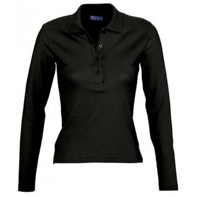 SOLS Womens/Ladies Podium Long Sleeve Pique Cotton Polo Shirt (Black)