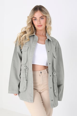 Light Khaki 'Reine' Cotton Twill Utility Jacket