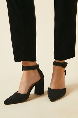 Wide Fit Echo Buckle Detail Ankle Strap Pointed Court Shoes