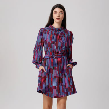 Graphic Print Short Blouse-Dress