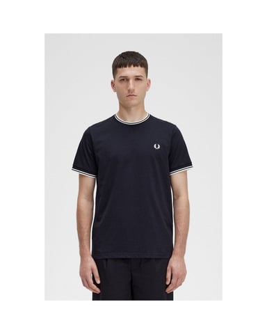 Fred Perry Camiseta Negra Con Vinta Doble