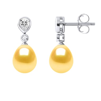 Pendientes de caída joyas cuentas de agua dulce 7-8 mm peras rosas 925