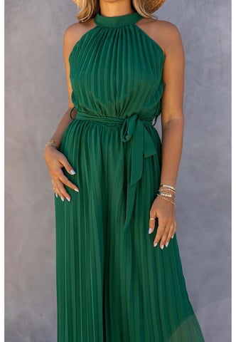 Azura Exchange Women's Pleated Wide Leg Jumpsuit with Belt in Green