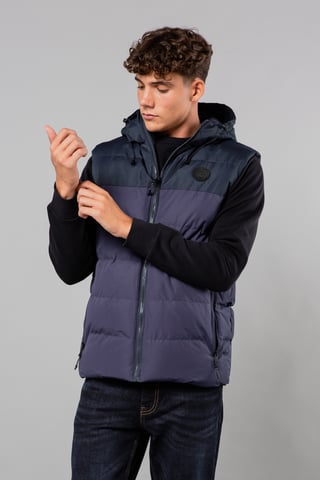 Navy Colour Block Padded Hooded Gilet