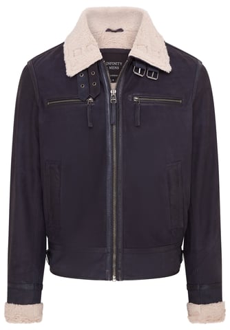 Chaqueta de aviador bomber de ante de oveja real azul para hombre - Sandnes
