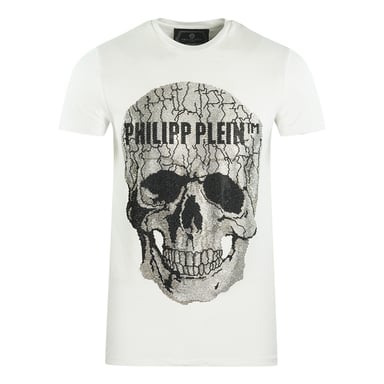 Philipp Plein camiseta blanca con logo de calavera agrietada grande