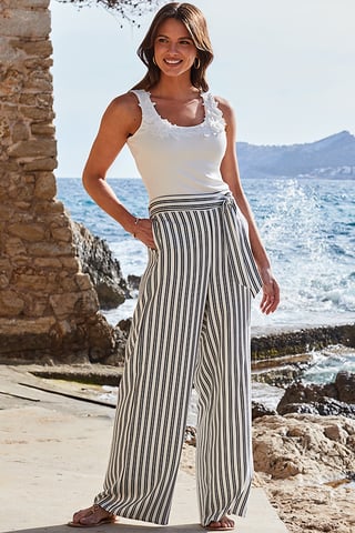 Black & White Stripe Wide Leg Trousers