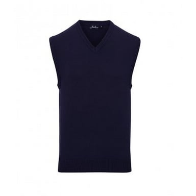 Premier Mens Sleeveless Cotton Acrylic V Neck Sweater (Navy)
