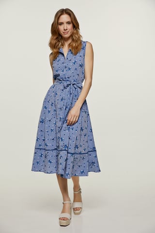 Vestido con detalle de botones florales índigo