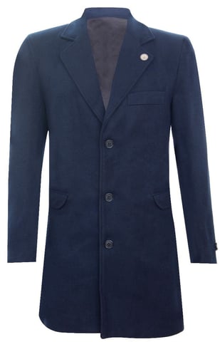 Abrigo largo de lana azul marino de corte ajustado para hombre